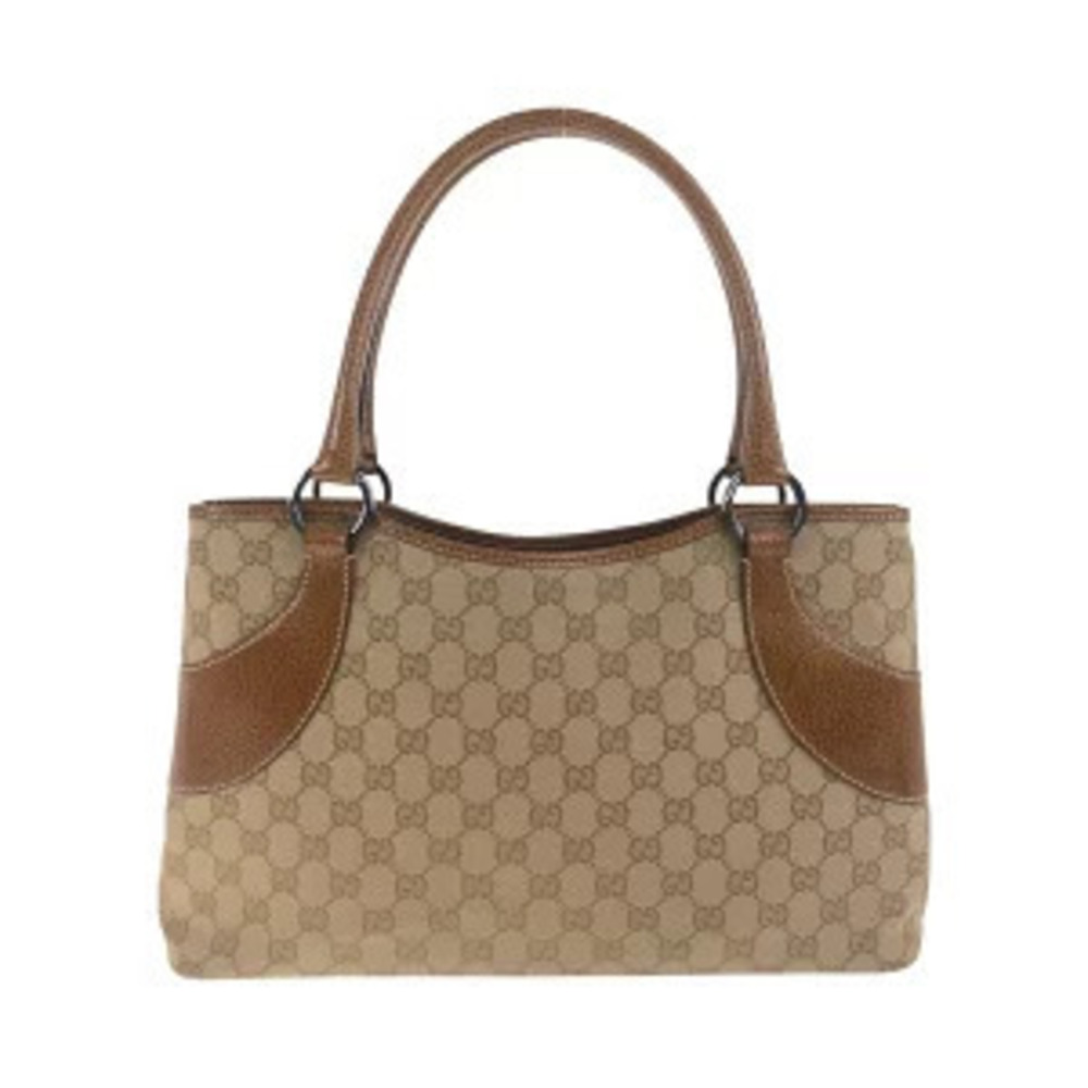 Gucci beige canvas brown bag shoulder tote GG Tan Brown